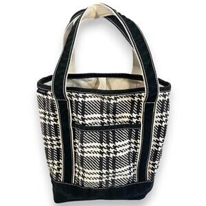 Tote Bag Lands' End Medium 9” handle drop Houndstooth Plaid Black White